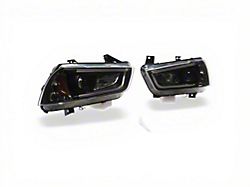 Signature Series Light Tube DRL Projector Headlights; Black Housing; Clear Lens (11-14 Charger w/ Factory HID Headlights)