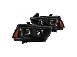 Light Tube DRL Projector Headlights; Black Housing; Clear Lens (11-14 Charger w/ Factory Halogen Headlights)