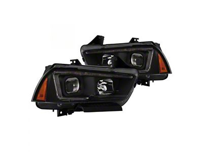 Light Tube DRL Projector Headlights; Black Housing; Clear Lens (11-14 Charger w/ Factory Halogen Headlights)