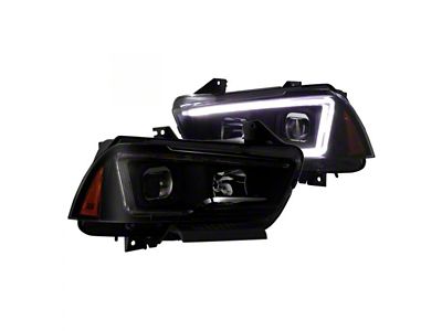 Light Tube DRL Projector Headlights; Black Housing; Smoked Lens (11-14 Charger w/ Factory Halogen Headlights)