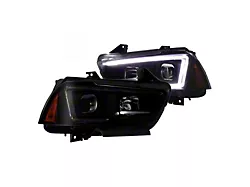 Light Tube DRL Projector Headlights; Black Housing; Smoked Lens (11-14 Charger w/ Factory Halogen Headlights)