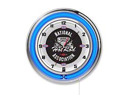 NHRA 19-Inch Double Neon Hot Rod Wall Clock; Blue Neon