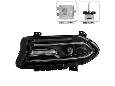 OE Style Headlight; Black Housing; Clear Lens; Driver Side (15-23 Charger w/ Factory HID Headlights)