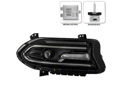 OE Style Headlight; Black Housing; Clear Lens; Passenger Side (15-23 Charger w/ Factory HID Headlights)