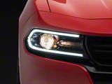 OE Style LED DRL Projector Headlight with Clear Corners; Black Housing; Clear Lens; Driver Side (15-23 Charger w/ Factory Halogen Headlights & LED DRL)