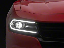 OE Style LED DRL Projector Headlights with Clear Corners; Black Housing; Clear Lens (15-23 Charger w/ Factory Halogen Headlights & LED DRL)