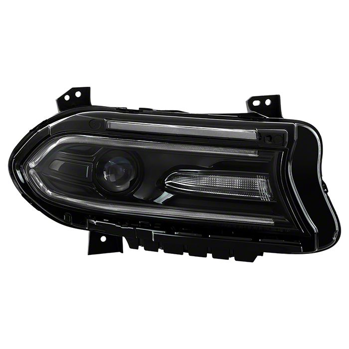Charger OEM Style Headlight with LED DRL; Driver Side; Black Housing