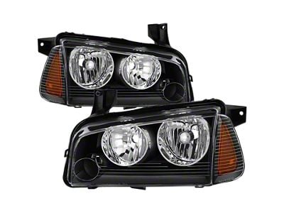 OEM Style Headlights; Black Housing; Clear Lens (06-10 Charger w/ Factory Halogen Headlights)