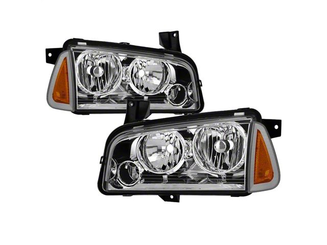 OEM Style Headlights; Chrome Housing; Clear Lens (06-10 Charger w/ Factory Halogen Headlights)