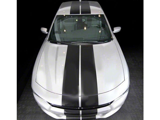 Over-The-Top Rally Double Stripes; Gloss Black (15-18 Charger)