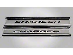 Polished Front Door Sills with Charger Lettering; Black Carbon Fiber (15-23 Charger)