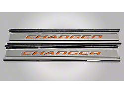 Polished Front Door Sills with Charger Lettering; HEMI Orange (15-23 Charger)