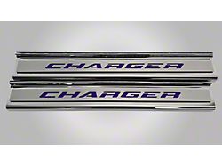 Polished Front Door Sills with Charger Lettering; Plum Crazy (15-23 Charger)