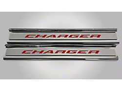 Polished Front Door Sills with Charger Lettering; Red Carbon Fiber (15-23 Charger)