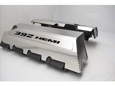 Polished Fuel Rail Covers with 392 HEMI Lettering; Black Carbon Fiber (15-23 6.4L HEMI Charger w/o Shaker Hood)