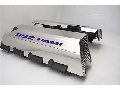 Polished Fuel Rail Covers with 392 HEMI Lettering; Purple Carbon Fiber (15-23 6.4L HEMI Charger w/o Shaker Hood)