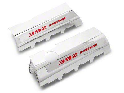 Polished Fuel Rail Covers with 392 HEMI Lettering; Solid Bright Red (15-23 6.4L HEMI Charger w/o Shaker Hood)