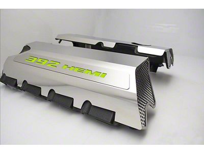 Polished Fuel Rail Covers with 392 HEMI Lettering; Solid Sublime Green (15-23 6.4L HEMI Charger w/o Shaker Hood)