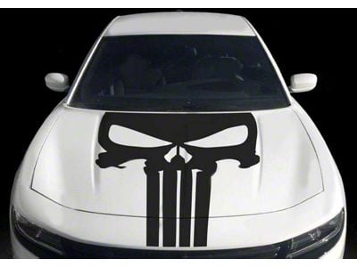 Punisher Style Hood Skull Decal Stripe; Gloss Black (19-23 Charger)
