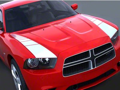 Racing Hood Side Accent Stripes; Gloss Black (11-14 Charger)