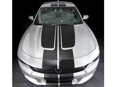 Rally Double Stripes with Hood Accents; Gloss Black (15-18 Charger)