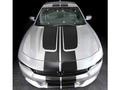 Rally Double Stripes with Hood Accents; Matte Black (15-18 Charger)