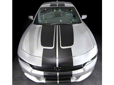 Rally Double Stripes with Hood Accents; Matte Black (19-23 Charger)