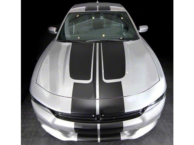 Rally Double Stripes with Hood Accents; Matte Black (19-23 Charger)
