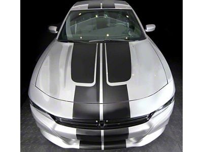 Rally Double Stripes with Hood Accents; Gloss Black (19-23 Charger)