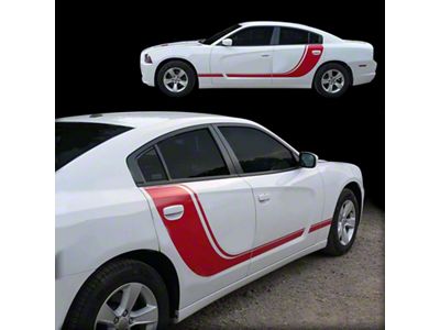 Rocker Door Side Hockey Stripes; Gloss Black (15-18 Charger)