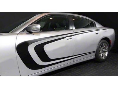 Side Double Scallop C-Stripes; Gloss Black (19-23 Charger)