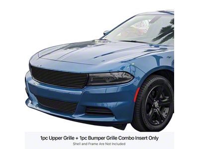 Stainless Steel Billet Upper and Lower Overlay Grilles; Black (15-18 Charger w/o Adaptive Cruise Control)