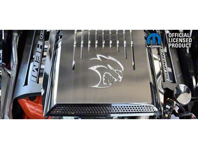 Stainless Steel HELLCAT Logo Plenum/Supercharger Engine Cover; White Carbon Fiber (15-23 Charger SRT Hellcat)