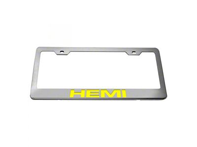 Stainless Steel HEMI License Plate Frame; Yellow Solid (Universal; Some Adaptation May Be Required)