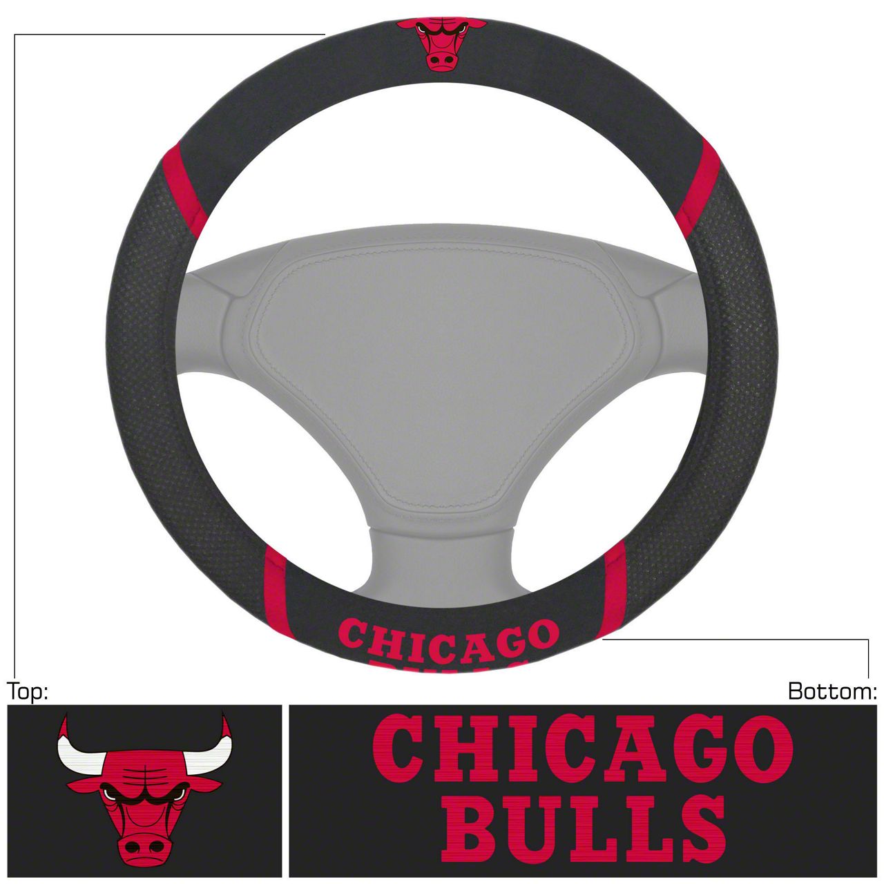 Charger Steering Wheel Cover with Chicago Bulls Logo; Black (Universal