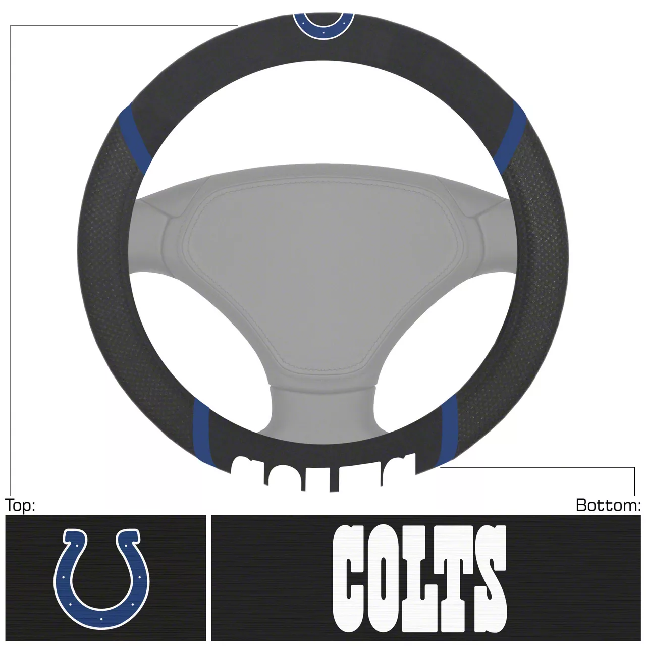 Charger Steering Wheel Cover with Indianapolis Colts Logo; Black