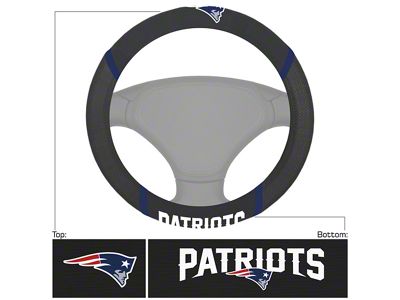 Steering Wheel Cover with New England Patriots Logo; Black (Universal; Some Adaptation May Be Required)