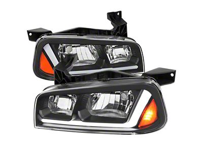 Switchback Sequential LED Bar Factory Style Headlights; Matte Black Housing; Clear Lens (06-10 Charger w/ Factory Halogen Headlights)