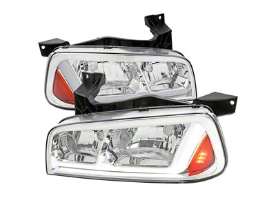 Switchback Sequential LED Bar Factory Style Headlights; Chrome Housing; Clear Lens (06-10 Charger w/ Factory Halogen Headlights)