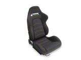 Woven Fabric Racing Bucket Seats with Seat Sliders; Black with Red Stitching (Universal; Some Adaptation May Be Required)