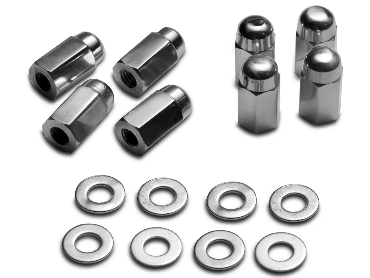 SpeedForm Mustang Modern Billet Strut Tower Caps and Nuts; Chrome 41199