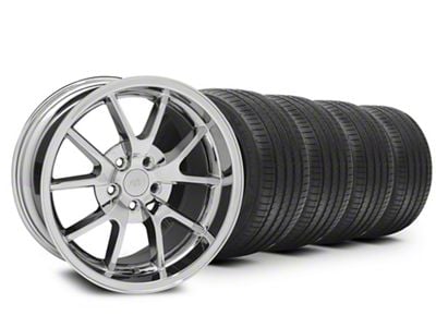 Staggered FR500 Style Chrome Wheel and Sumitomo Maximum Performance HTR Z5 Tire Kit; 18x9/10 (05-14 Mustang)