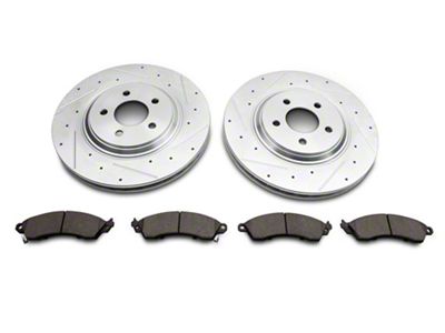 C&L Super Sport Cross-Drilled and Slotted Brake Rotor and Pad Kit; Front (94-04 Mustang Cobra, Bullitt, Mach 1)