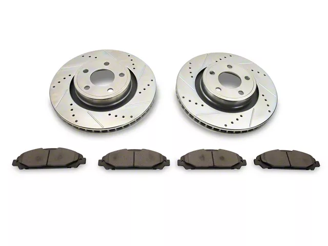 C&L Super Sport Cross-Drilled and Slotted Brake Rotor and Pad Kit; Front (15-23 Mustang EcoBoost w/o Performance Pack, V6)