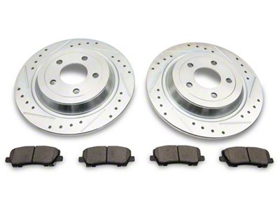 C&L Super Sport Cross-Drilled and Slotted Brake Rotor and Pad Kit; Rear (15-23 Mustang EcoBoost w/o Performance Pack, V6)