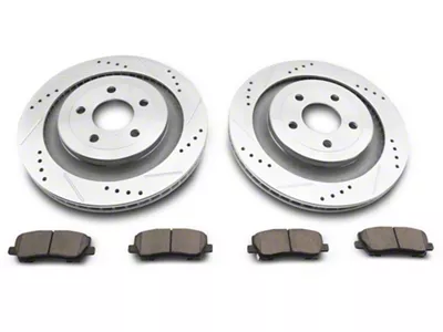 C&L Super Sport Cross-Drilled and Slotted Brake Rotor and Pad Kit; Rear (15-23 Mustang GT w/o Performance Pack, EcoBoost w/ Performance Pack)