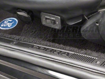 Drake Muscle Cars Door Sill Plates with Cobra Lettering; Black (79-93 Mustang)