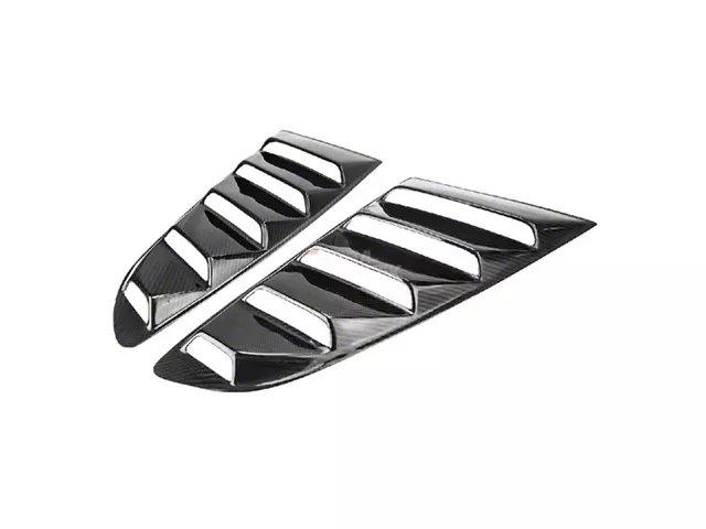 Cobra-Tek Quarter Window Louvers; Gloss Black Carbon Fiber (15-23 Mustang Fastback)