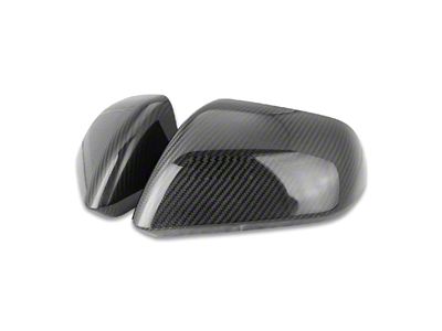 Cobra-Tek Side View Mirror Covers without Turn Signal Openings; Gloss Black Carbon Fiber (15-23 Mustang)