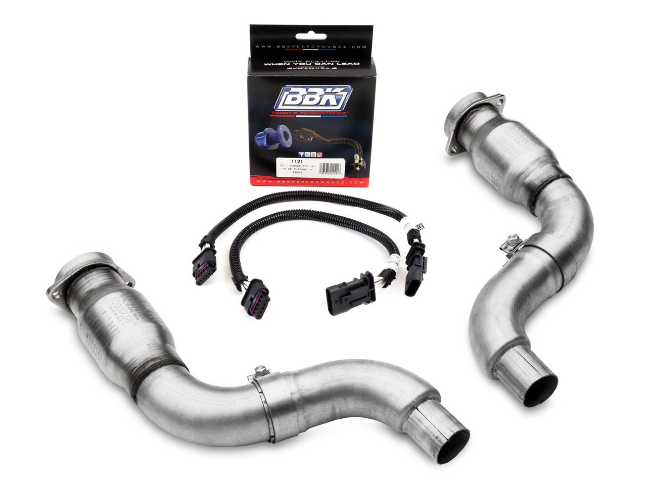 BBK Mustang 3-Inch Catted Long Tube Header Adapter Mid Pipe with O2 ...